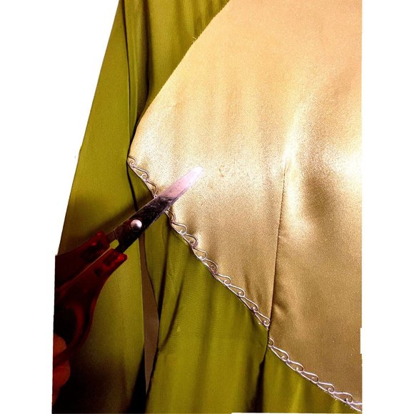 Asian Chinese Long Maxi Sheer Cocktail Dress Size S Green Metallic Silver - Picture 11 of 15